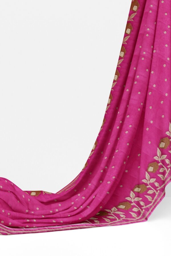 sri kumaran stores organza saree pink saree with zari work border and pallu 3