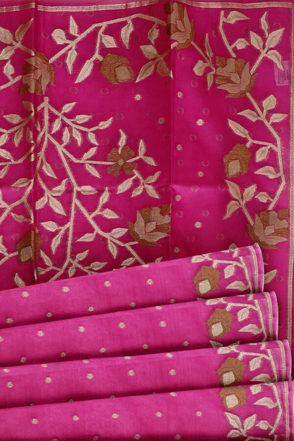 sri kumaran stores organza saree pink saree with zari work border and pallu 5