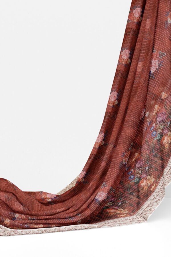 sri kumaran stores organza saree rose design cinnamon brown saree with thread work border 3
