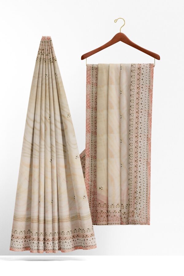 sri kumaran stores organza saree salt white saree with lemonade pink border 2