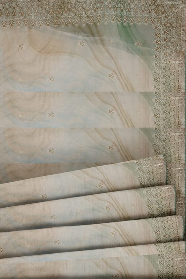 sri kumaran stores organza saree sky blue green and abalone color saree with printed border and pallu 5