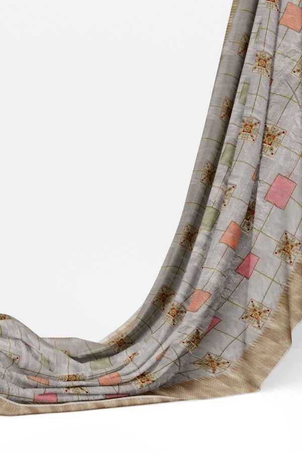 sri kumaran stores organza saree smoke white saree with golden zari border 3