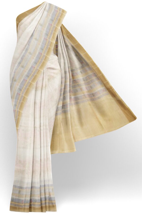 sri kumaran stores organza saree snow white saree with zari border and pallu 1