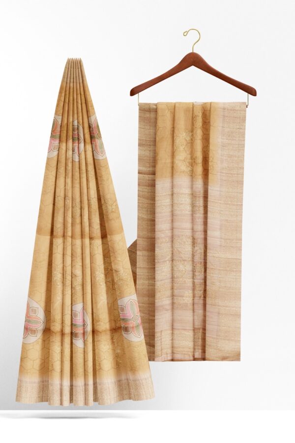 sri kumaran stores organza saree tan color saree with bisque color border 2