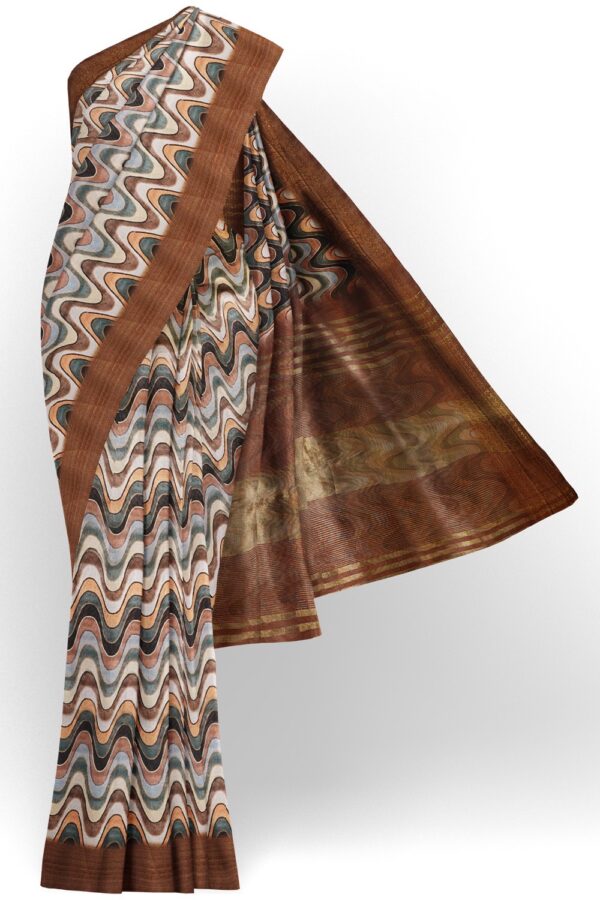 sri kumaran stores organza saree wavy pattern saree with light brown border 1