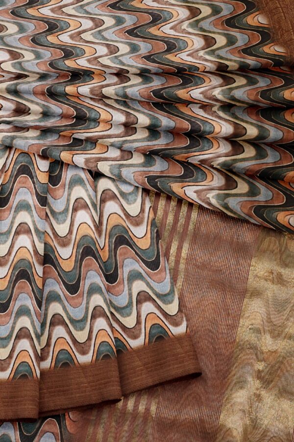 sri kumaran stores organza saree wavy pattern saree with light brown border 4