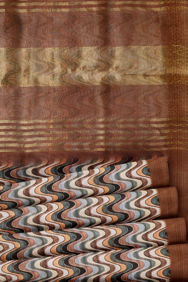 sri kumaran stores organza saree wavy pattern saree with light brown border 5
