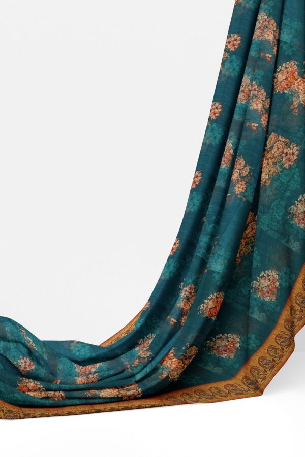 sri kumaran stores pure cotton saree cobalt blue saree with dark tan border 3