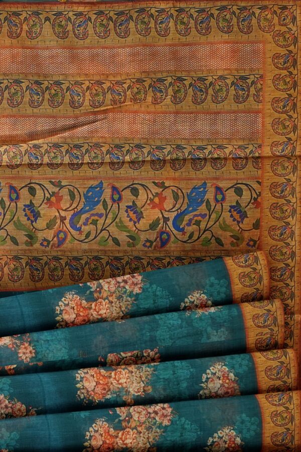 sri kumaran stores pure cotton saree cobalt blue saree with dark tan border 5