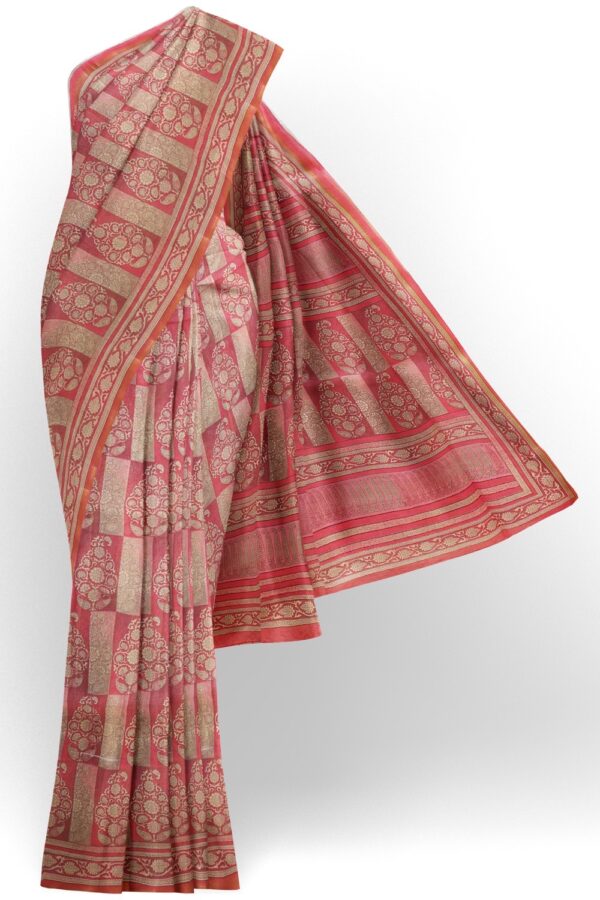 sri kumaran stores pure cotton saree creamy pink printed saree with floral design 1