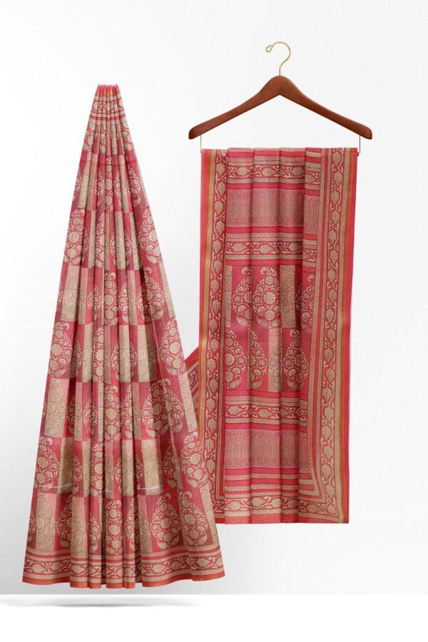 sri kumaran stores pure cotton saree creamy pink printed saree with floral design 2