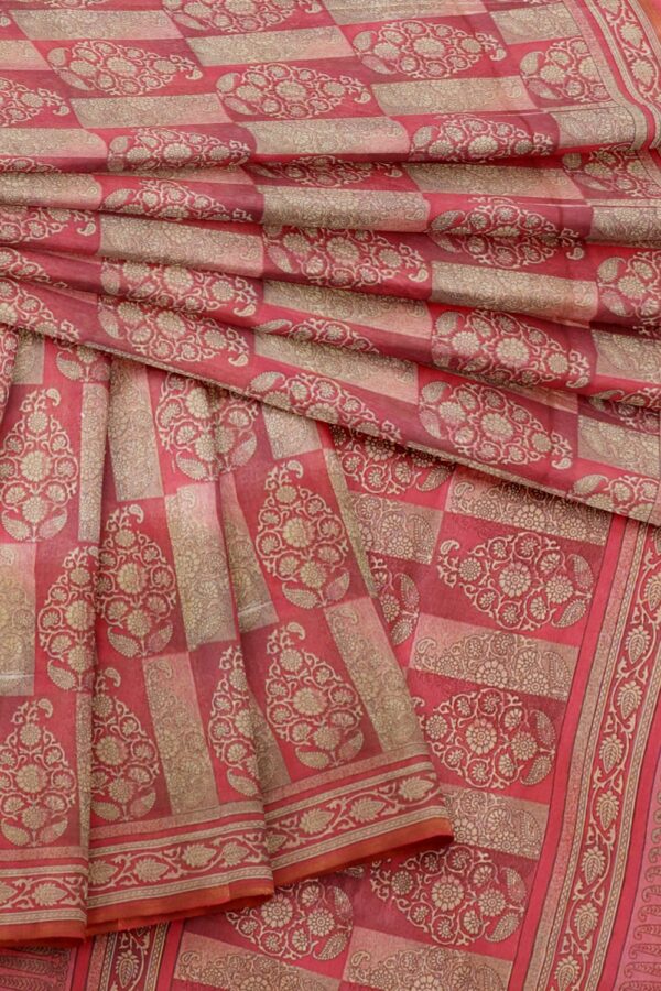 sri kumaran stores pure cotton saree creamy pink printed saree with floral design 4