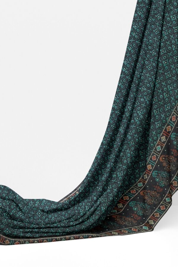 sri kumaran stores pure cotton saree navy blue and tarquoise blue printed saree with flower border 3