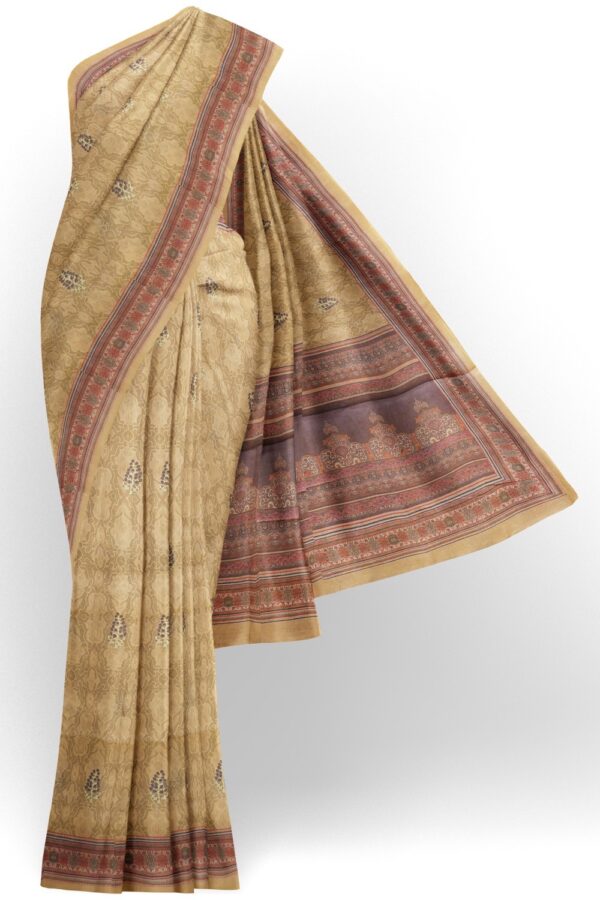 sri kumaran stores pure cotton saree taupe color saree with medium purple border 1