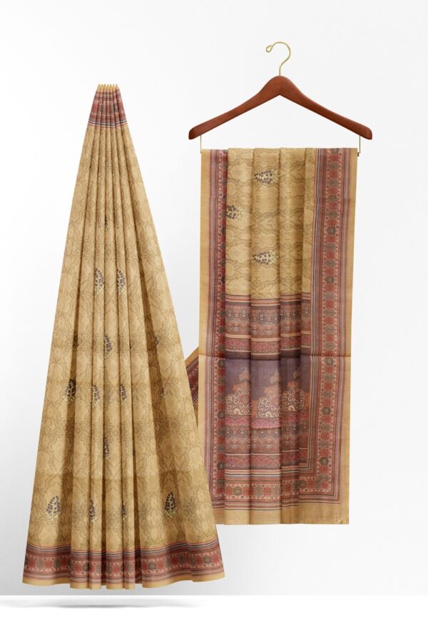sri kumaran stores pure cotton saree taupe color saree with medium purple border 2