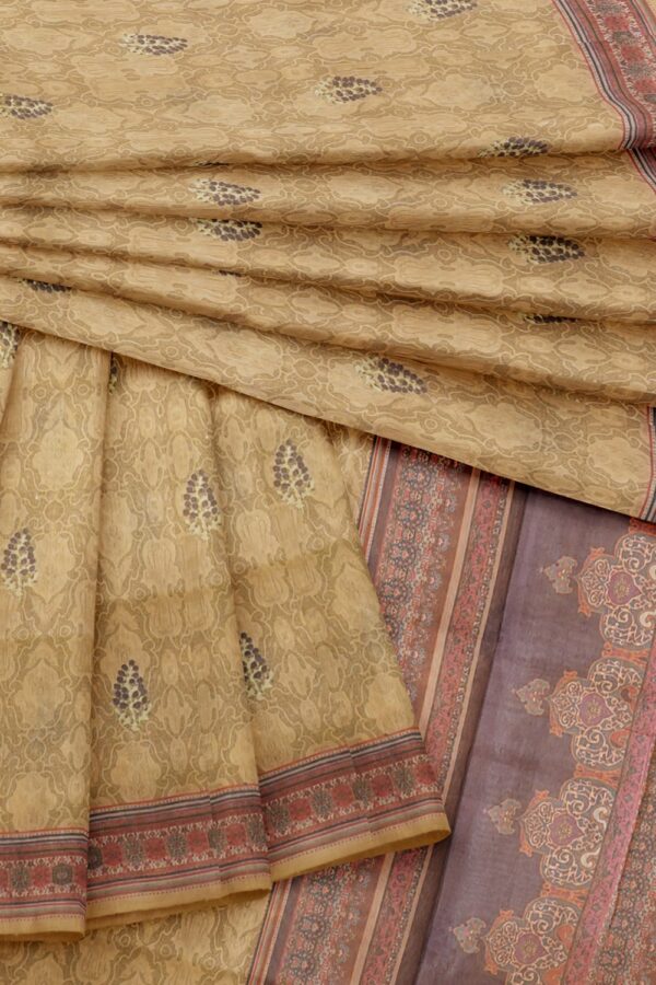 sri kumaran stores pure cotton saree taupe color saree with medium purple border 4
