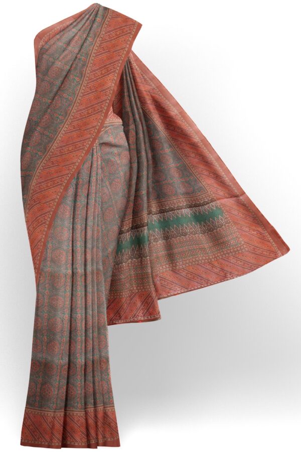 sri kumaran stores pure cotton saree turkish blue with thulian pink printed saree 1