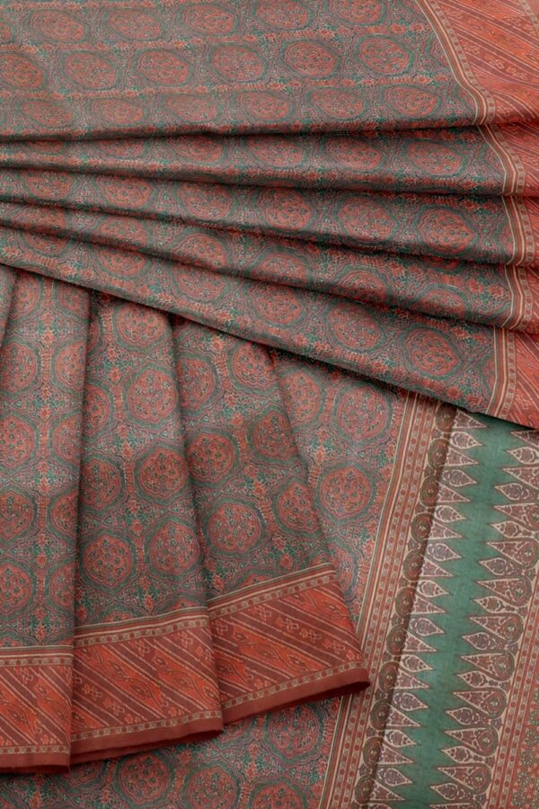 sri kumaran stores pure cotton saree turkish blue with thulian pink printed saree 4