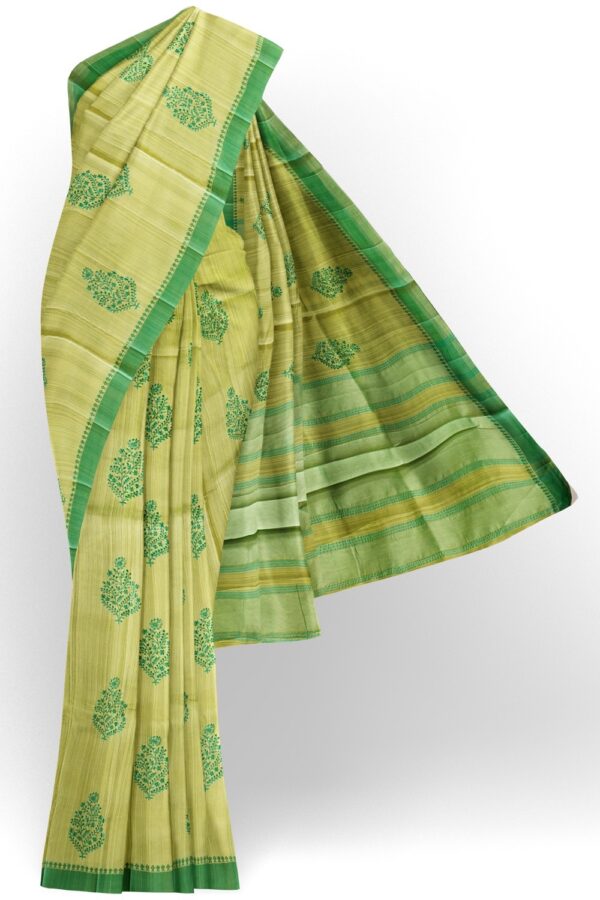sri kumaran stores raw silk saree apple green saree with leaf green border 1