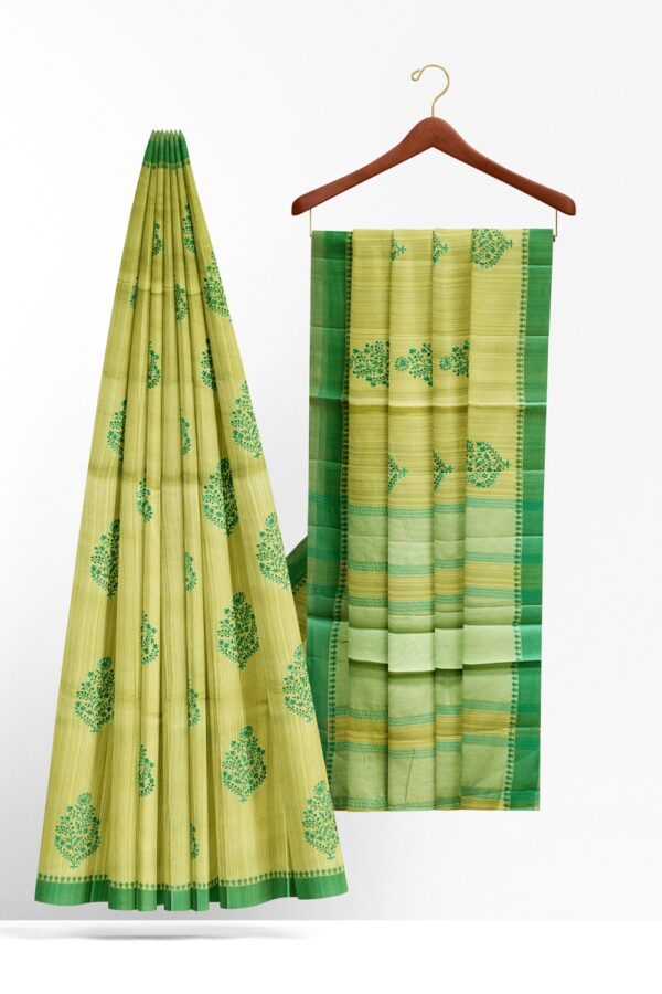 sri kumaran stores raw silk saree apple green saree with leaf green border 2