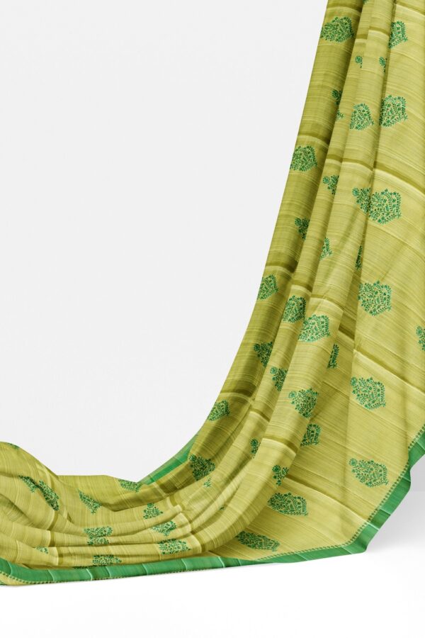 sri kumaran stores raw silk saree apple green saree with leaf green border 3