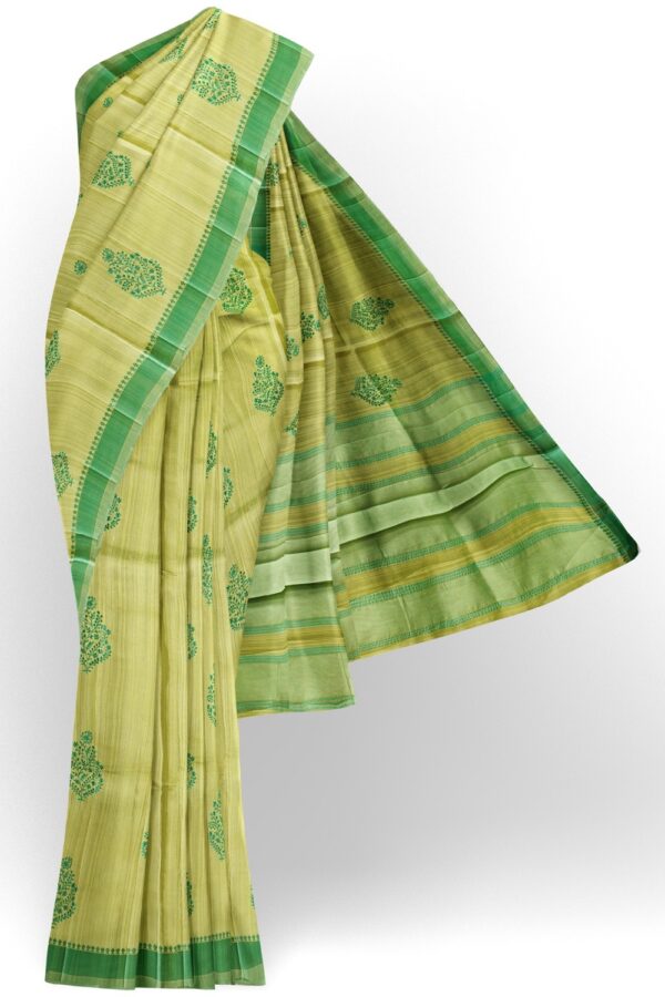 sri kumaran stores raw silk saree apple green saree with leaf green border 1 1
