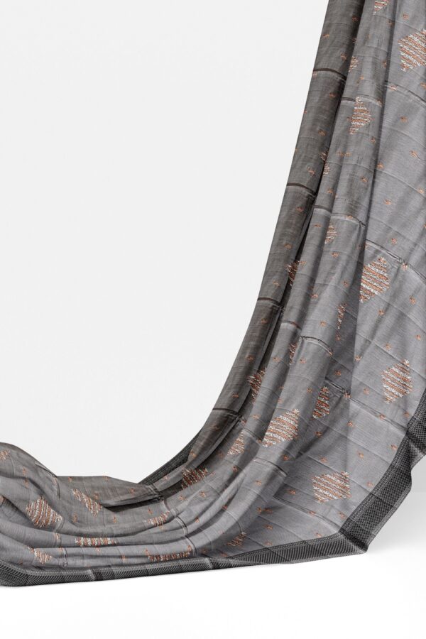 sri kumaran stores raw silk saree ash color saree with self emboss thread work border 3