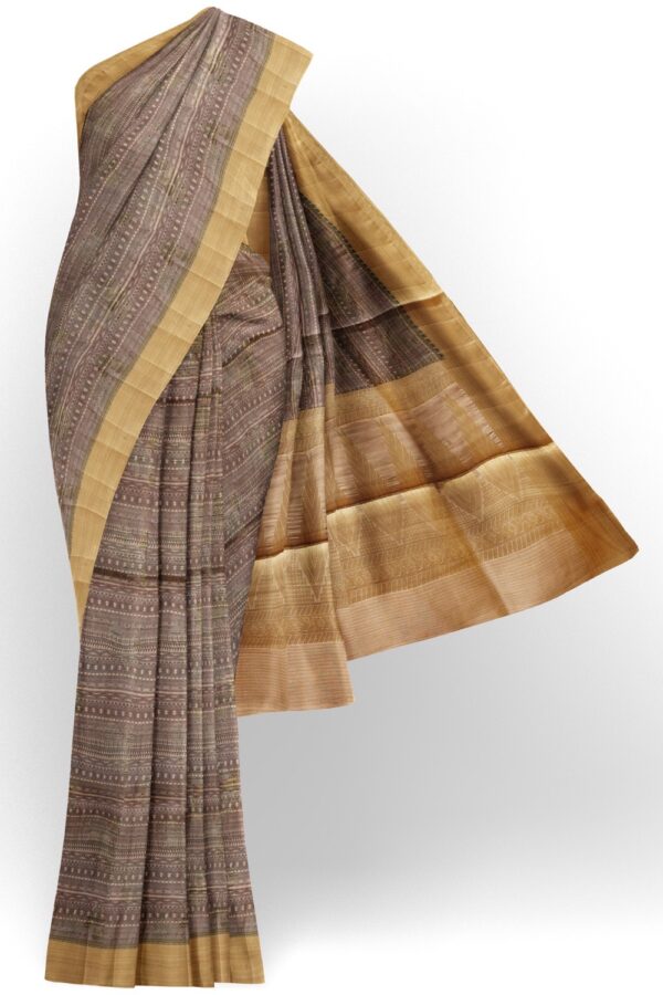 sri kumaran stores raw silk saree ash color saree with tortilla border 1