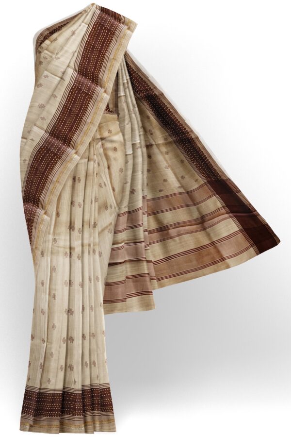 sri kumaran stores raw silk saree beige saree with brown border 1