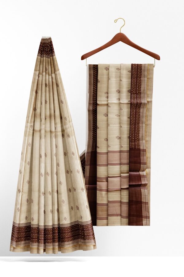 sri kumaran stores raw silk saree beige saree with brown border 2