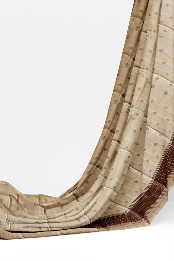 sri kumaran stores raw silk saree beige saree with brown border 3