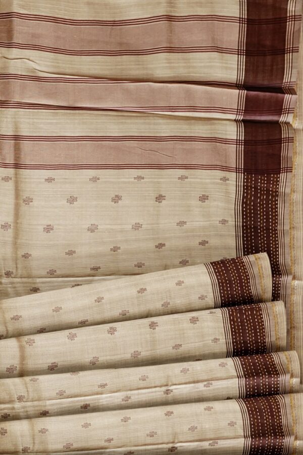 sri kumaran stores raw silk saree beige saree with brown border 5
