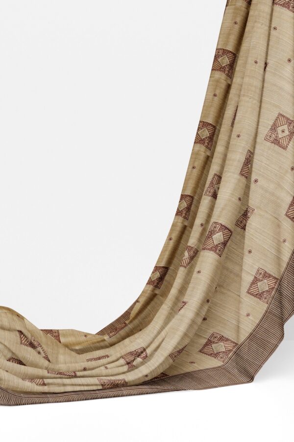 sri kumaran stores raw silk saree beige saree with dark brown checked border 3