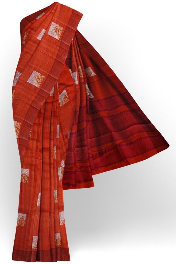 sri kumaran stores raw silk saree brick red color saree with brown shade 1
