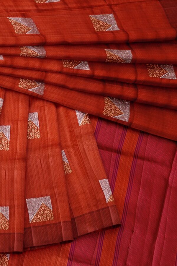 sri kumaran stores raw silk saree brick red color saree with brown shade 4