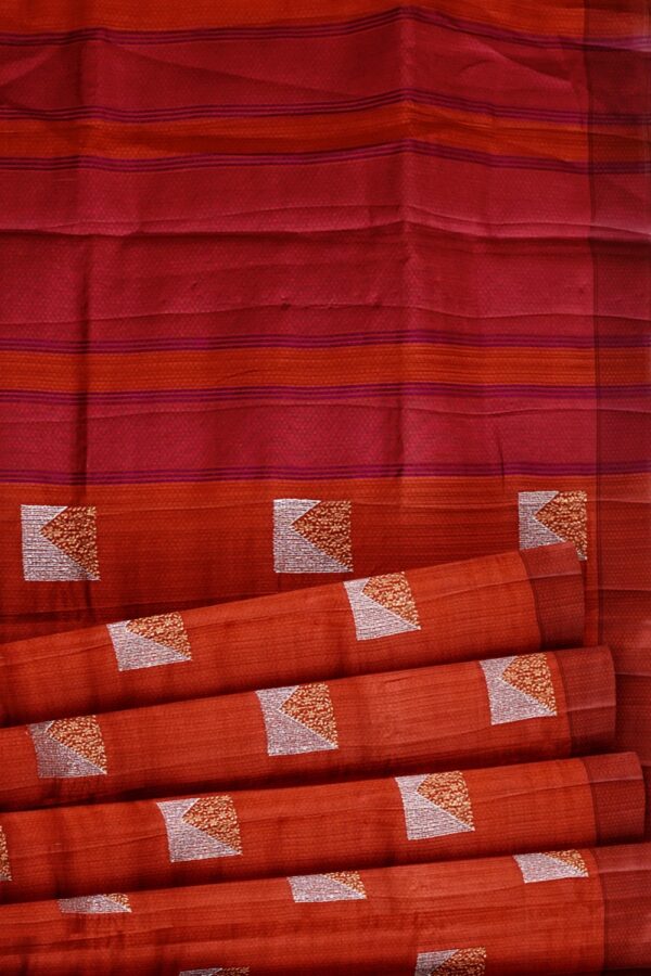 sri kumaran stores raw silk saree brick red color saree with brown shade 5