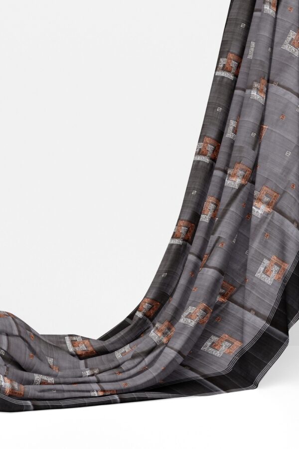 sri kumaran stores raw silk saree dark ash color saree with embroidery design 3
