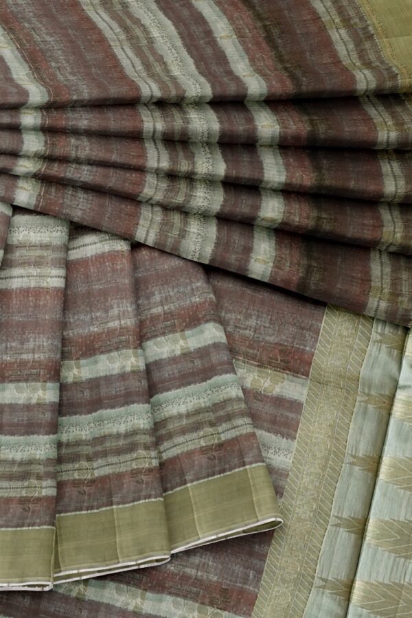 sri kumaran stores raw silk saree different shades of brown with stone gray border 4
