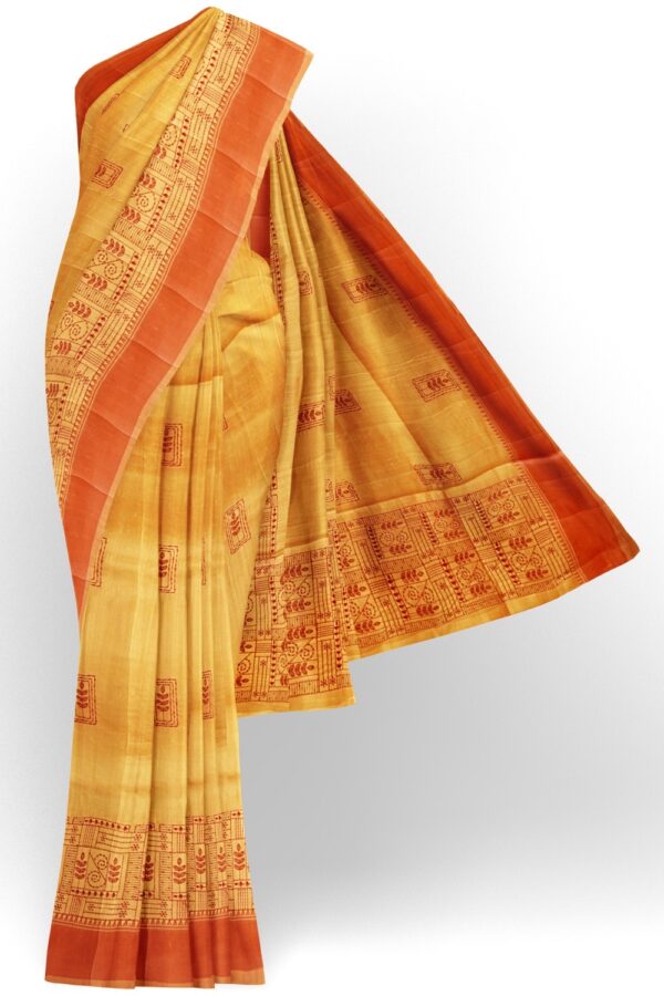 sri kumaran stores raw silk saree dual color golden red saree with tomato red border 1