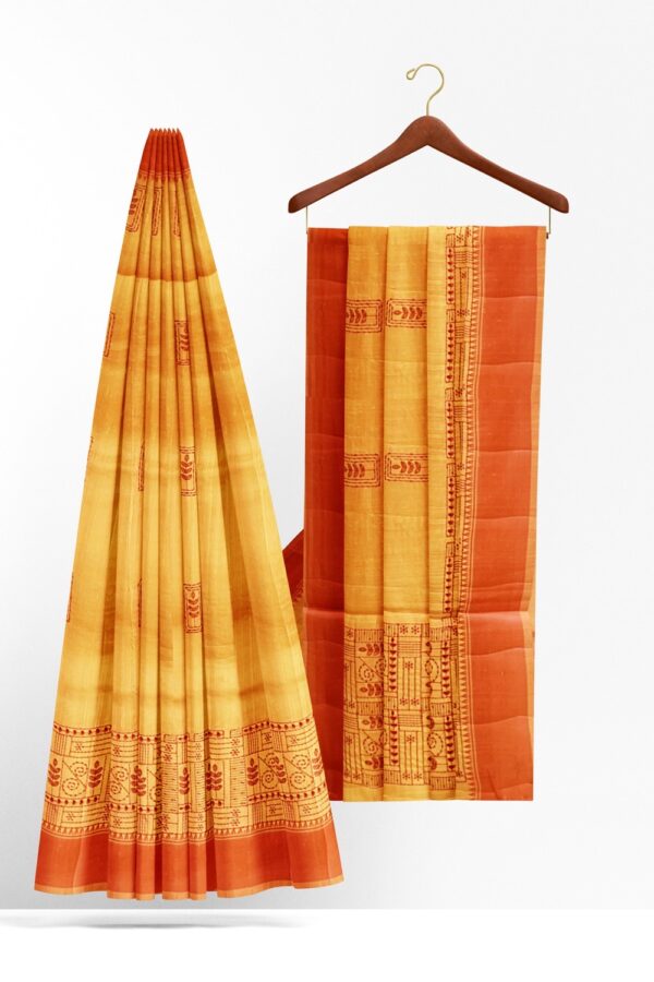 sri kumaran stores raw silk saree dual color golden red saree with tomato red border 2
