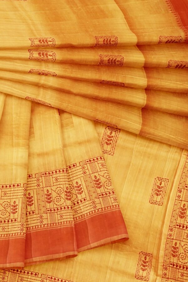 sri kumaran stores raw silk saree dual color golden red saree with tomato red border 4