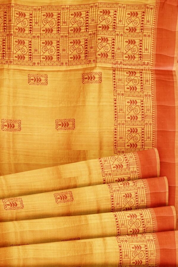 sri kumaran stores raw silk saree dual color golden red saree with tomato red border 5