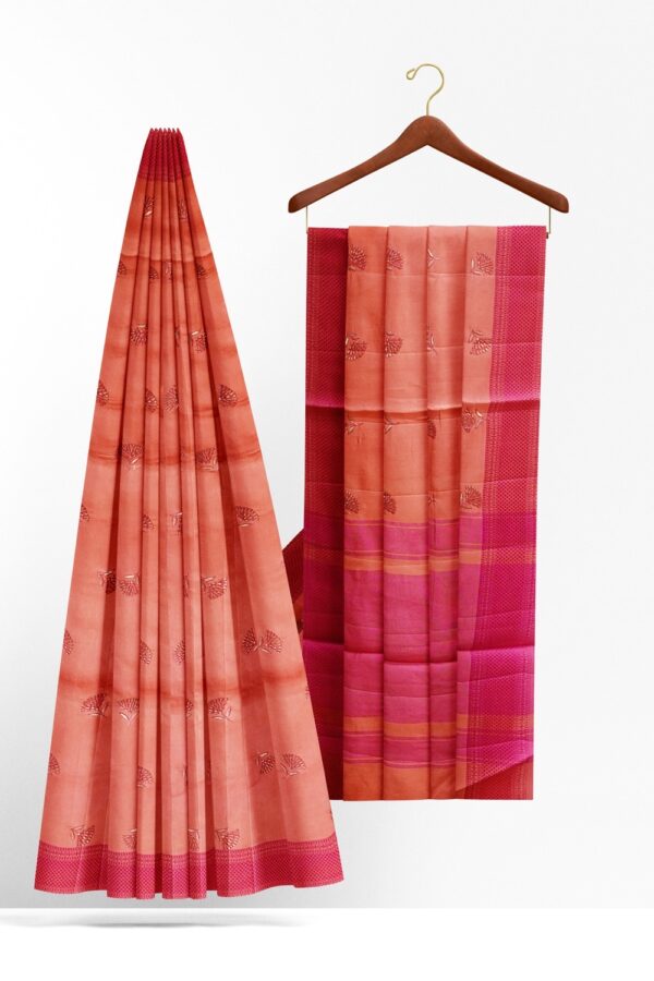 sri kumaran stores raw silk saree dual shade of flamingo and punch pink saree with pink border 2