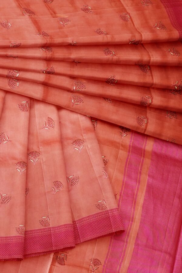 sri kumaran stores raw silk saree dual shade of flamingo and punch pink saree with pink border 4