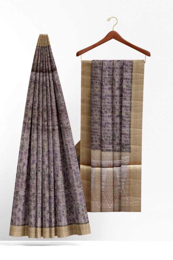 sri kumaran stores raw silk saree dual shade of navy blue and gray saree with thunder border 2