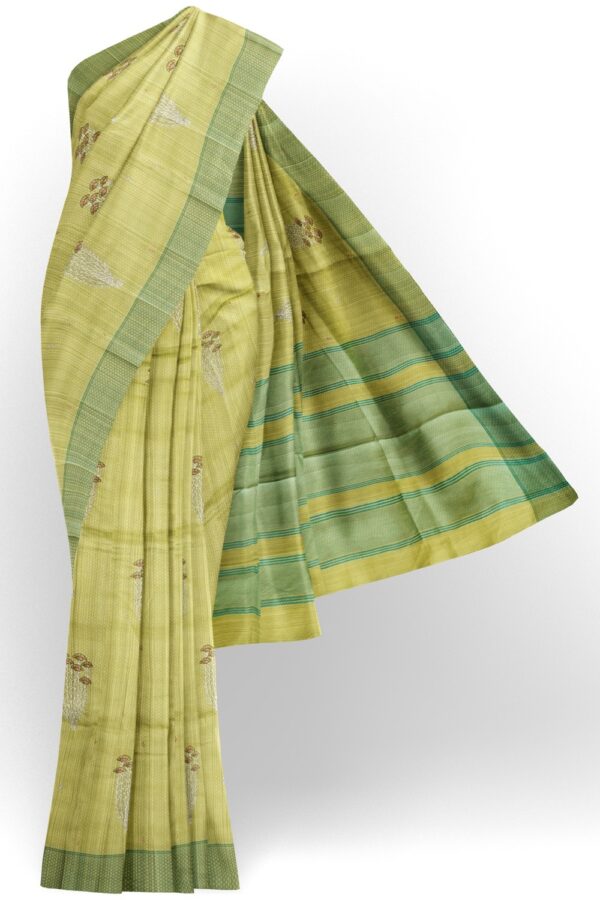 sri kumaran stores raw silk saree embroidered floral bunch design green saree 1
