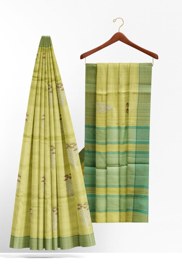 sri kumaran stores raw silk saree embroidered floral bunch design green saree 2