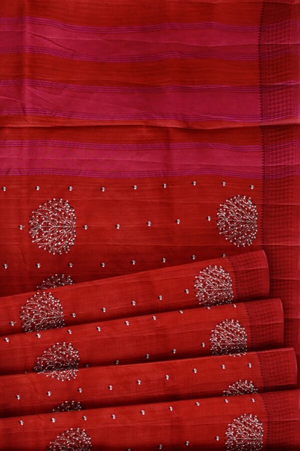 sri kumaran stores raw silk saree embroidered mahogany color saree with pink shade 5