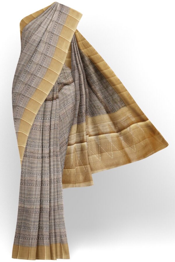 sri kumaran stores raw silk saree lava gray saree with golden color border 1