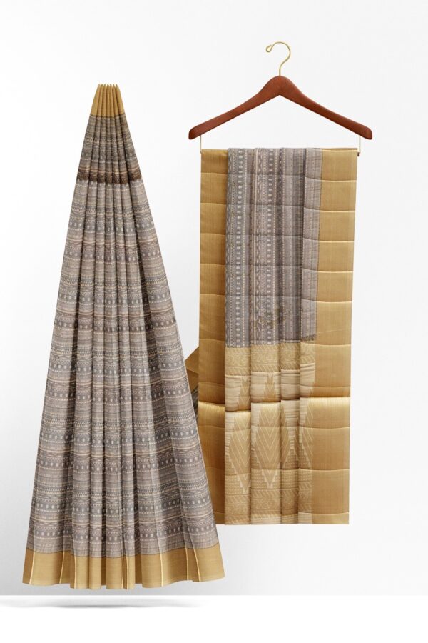 sri kumaran stores raw silk saree lava gray saree with golden color border 2